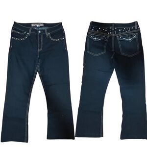 UKnighted Denim Jeans Size 14 Dark blue Embellished w Stones Comfortable stretch